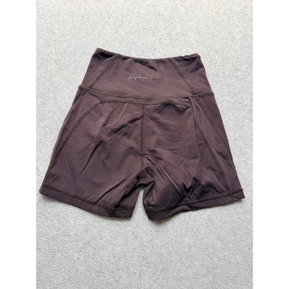 Alphalite Womens High Waisted Athletic Biker Shorts Brown Gym Workout Yoga Small